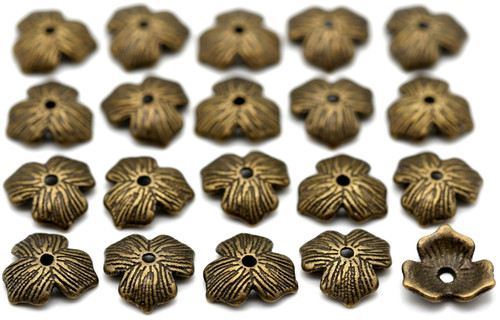 20pc 11mm 3-Petal Textured Bead Caps, Antique Bronze