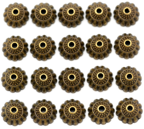 20pc 10x5.5mm Corrugated Bead Cap w/Dotted Detail, Antique Bronze