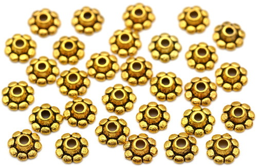 30pc 8mm Dotted Round Bead Caps, Antique Gold