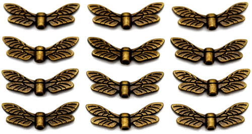 12pc 7x19mm Dragonfly Wing Beads, Antique Bronze