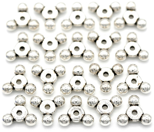 20pc 11x4mm Triple Dot Spacer Beads, Antique Silver