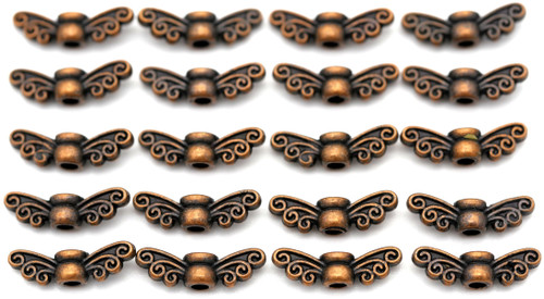 20pc 4x14mm Swirled Wing Beads, Antique Copper