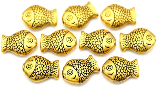 10pc 14x11mm Fish Spacer Beads, Antique Gold