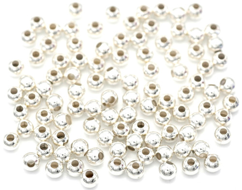 100pc 4mm Brass Round Spacer Beads, Silver