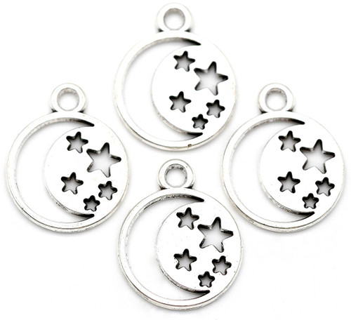 4pc 20x16mm Celestial Cut-Out Round Charms, Antique Silver
