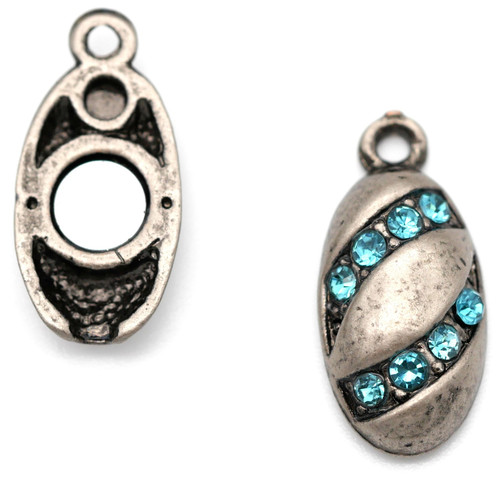 Approx. 22x9mm Oval Rhinestone Clasp, Antique Silver/Aquamarine