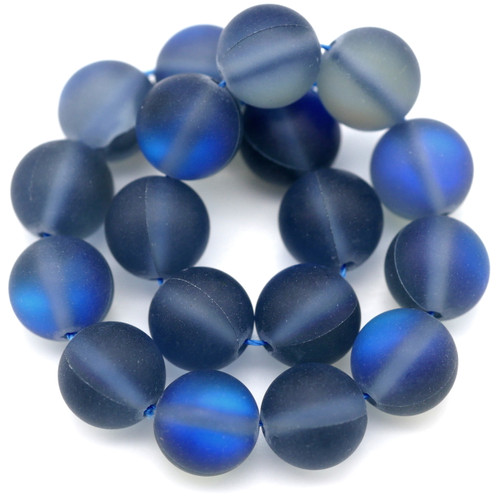 Approx. 7.5" Strand 10mm Moonstone Glass Beads (Manmade), Matte Gray/Midnight Blue