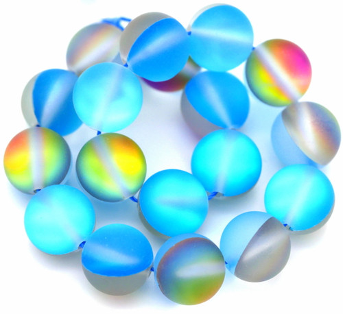 Approx. 7.5" Strand 10mm Moonstone Glass Beads (Manmade), Matte Sky Blue/Vitrail