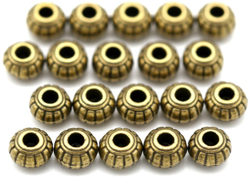 20pc 6x4.5mm Corrugated Rondelle Spacer Beads, Antique Bronze