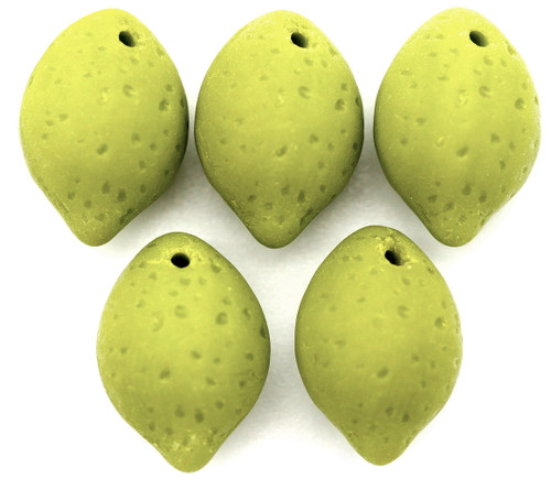 5pc 14x10mm Czech Pressed Glass Lime Beads, Matte Opaque Light Olive