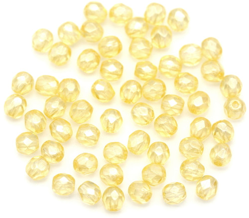 5-Gram Bag (Approx. 50+ Pcs) 4mm Czech Fire-Polished Faceted Round Beads, Crystal/Luster Yellow