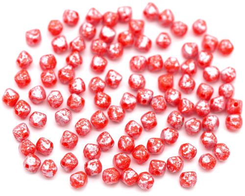 5-Gram Bag (About 85 Pcs) 4mm Czech Pressed Glass Bicone Beads, Coral/Silver Splash