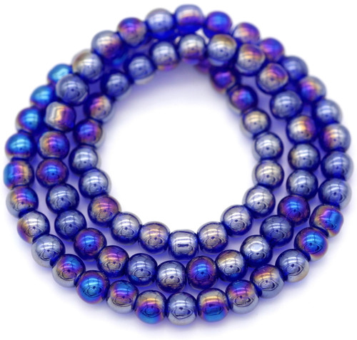 Approx. 11" Strand 4mm Glass Round Beads, Dark Sapphire AB