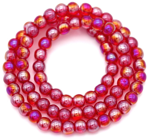 Approx. 11" Strand 4mm Glass Round Beads, Ruby AB