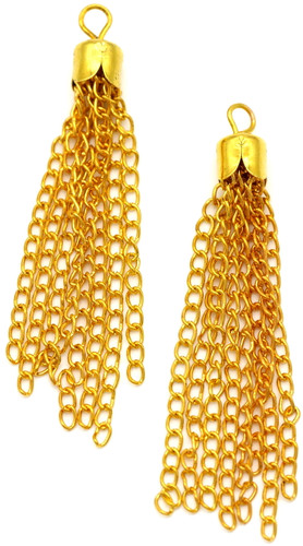 2pc Approx. 6x55mm Steel Chain Tassel Pendants, Gold