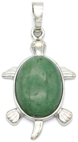 34x21mm Brass & Green Aventurine Turtle Pendant, Silver