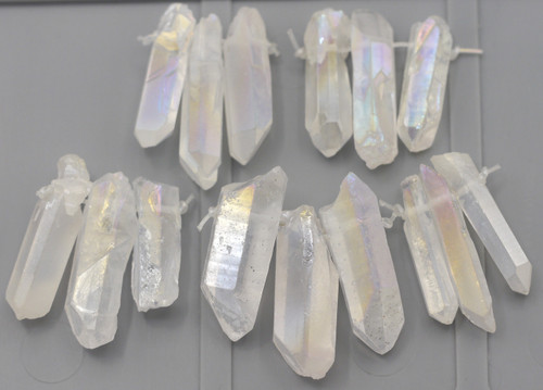 3pc Set Approx. 20-45mm Electroplated Quartz Crystal Rough Point Pendants