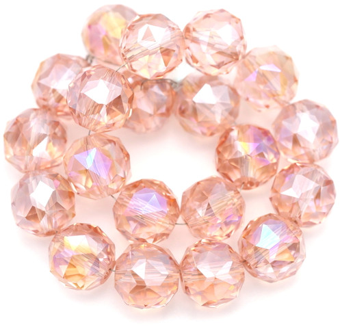 20pc Strand 9mm Rose-Cut Faceted Round Crystal Beads, Vintage Pink AB