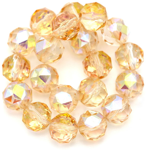 20pc Strand 9mm Rose-Cut Faceted Round Crystal Beads, Pale Topaz AB