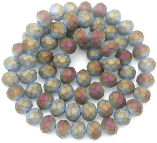 Approx. 16" Strand 8x6mm Crystal Faceted Rondelle Beads, Matte Slate Peacock
