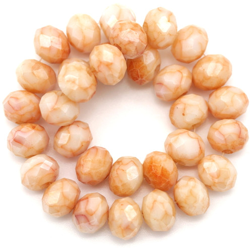 Approx. 8" Strand Crystal Faceted Rondelle Beads, Orange Marble AB