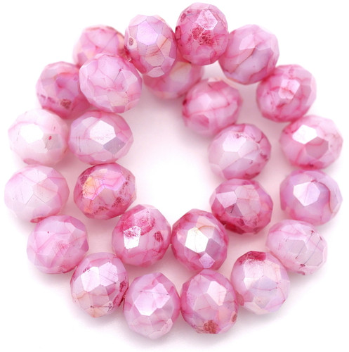 Approx. 8" Strand Crystal Faceted Rondelle Beads, Light Red Marble AB