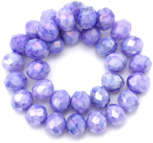 Approx. 8" Strand Crystal Faceted Rondelle Beads, Violet Marble AB