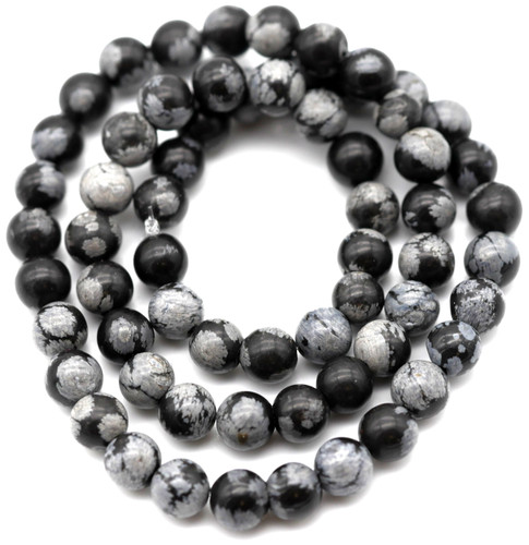 Approx. 15.5" Strand 6mm Snowflake Obsidian Round Beads