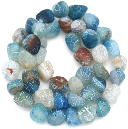Approx. 15.5" Strand 6-10mm Matte Crackle Agate Tumbled Nugget Beads, Ocean Mix