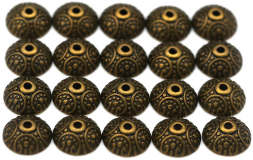 20pc 10mm Ornate Domed Bead Caps, Antique Bronze
