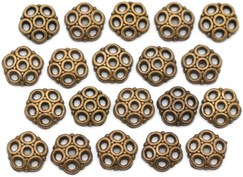 20pc 8mm Round Cutout Bead Caps, Antique Bronze