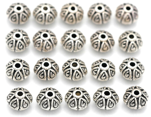 20pc 7x5mm Detailed Puffed Lantern Spacer Beads, Antique Silver