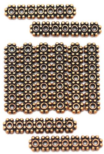 10pc 23x5mm 7-Strand Daisy Spacer Bar Beads, Antique Copper