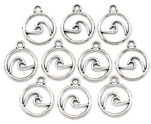 10pc 14x12mm Round Wave Charms, Antique Silver