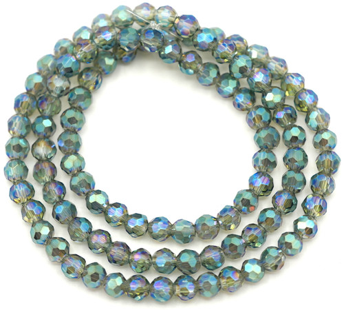 Approx. 13" Strand 4mm Crystal Faceted Round Beads, Turquoise Iris