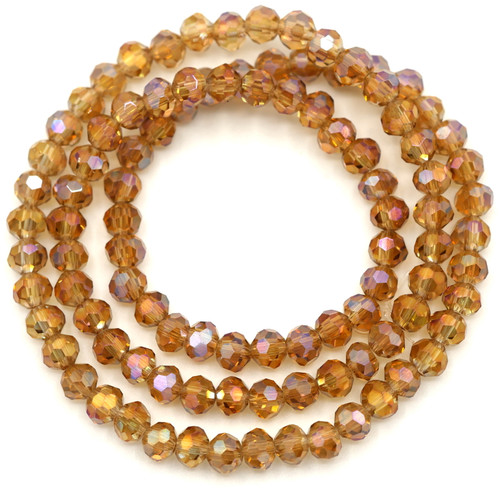 Approx. 13" Strand 4mm Crystal Faceted Round Beads, Light Topaz Iris