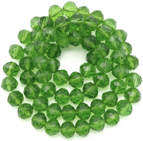 Approx. 20" Strand 10x8mm Crystal Faceted Rondelle Beads, Olivine