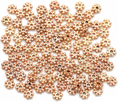 100pc 4mm Classic Daisy Spacer Beads, Rose Gold