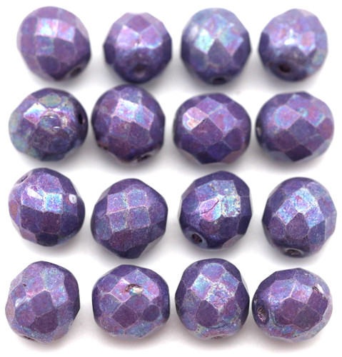 16pc 8mm Czech Fire-Polished Glass Faceted Round Beads, Crystal/Nebula