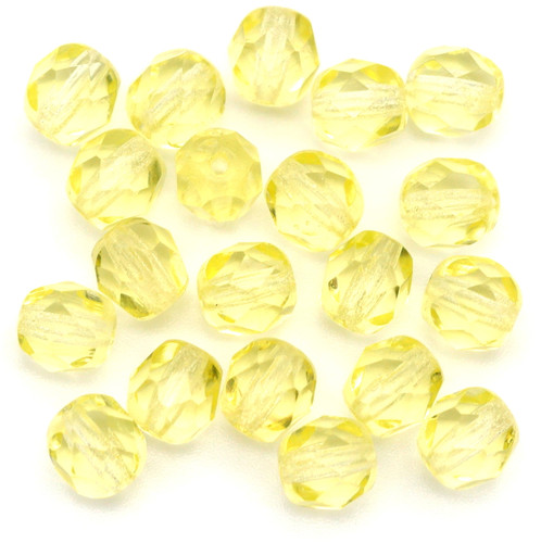 20pc 6mm Czech Fire-Polished Glass Faceted Round Beads, Yellow Jonquil