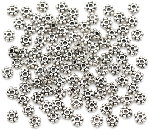 10-Gram Bag (About 100pc) 4.5x1.5mm Classic Daisy Spacer Beads, Antique Silver