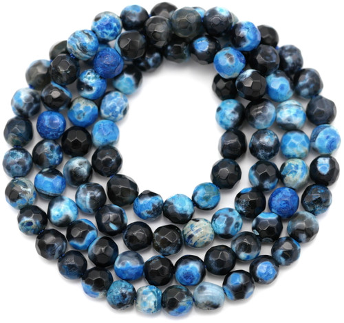 Approx. 14" Strand 4mm Faceted Fire Crackle Agate (Dyed/Heated) Round Beads, Blue