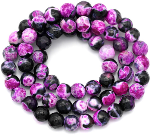 Approx. 14" Strand 6mm Faceted Fire Crackle Agate (Dyed/Heated) Round Beads, Orchid Pink