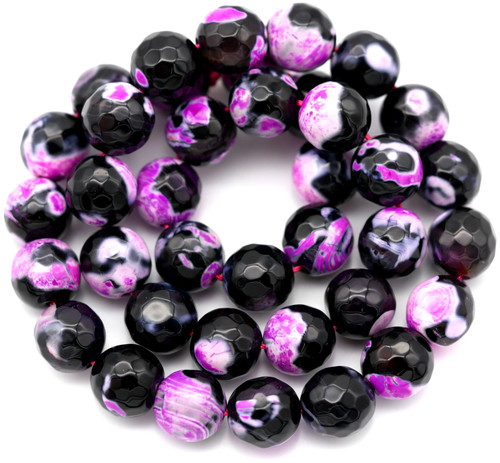 Approx. 14" Strand 10mm Faceted Fire Crackle Agate (Dyed/Heated) Round Beads, Orchid Pink