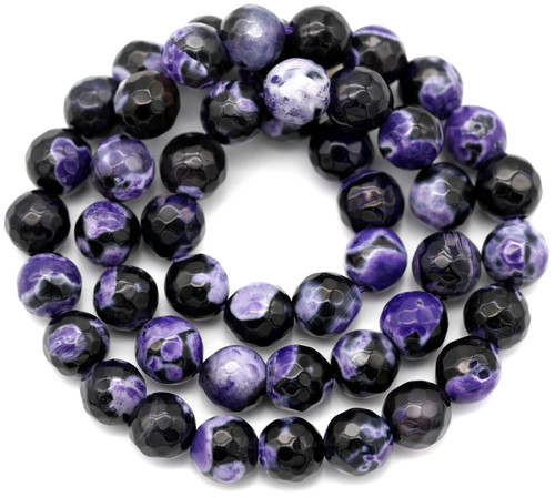 Approx. 14" Strand 8mm Faceted Fire Crackle Agate (Dyed/Heated) Round Beads, Violet