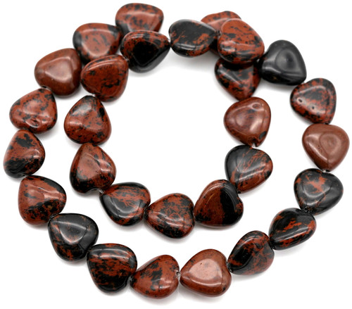 15" Strand 14mm Mahogany Obsidian Heart-Shaped Beads