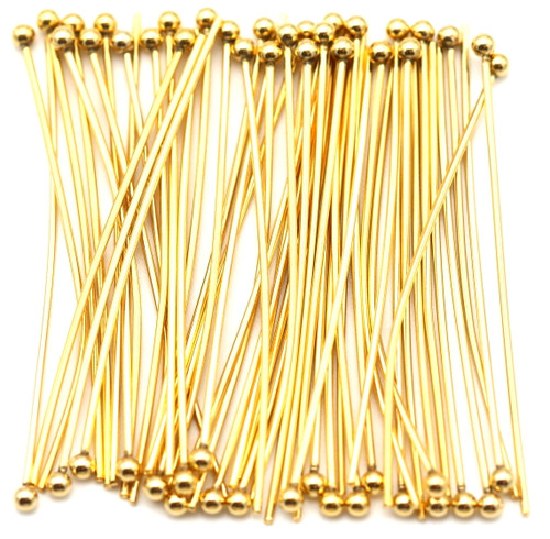 50pc  40mm 21-Gauge Stainless Steel Ball Head Pins, Gold