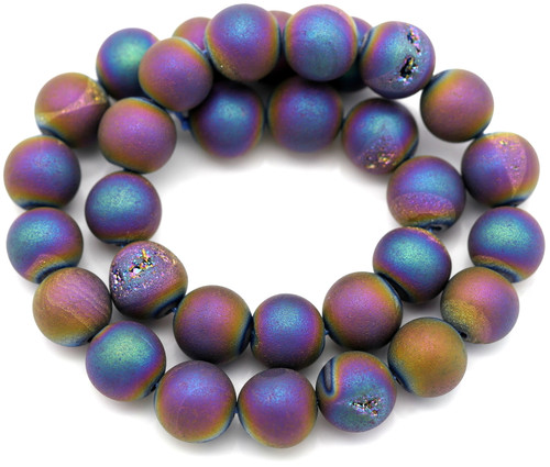 Approx. 15" Strand 12mm Electroplated Agate Round Beads, Metallic Rainbow Iris