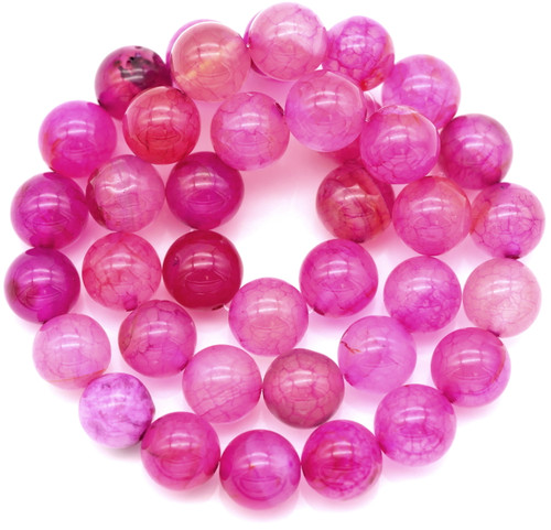 15" Strand 10mm Crackle Agate (Dyed/Heated) Round Beads, Fuchsia