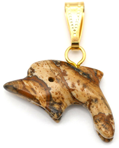 Approx. 26x16mm Picture Jasper Carved Dolphin Pendant